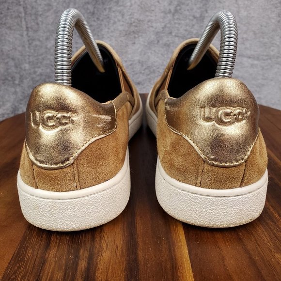 Ugg Shoes Womens 9.5 Brown Gold Suede Leather Cas Casual Comfort Slip On Sneaker - Picture 4 of 9